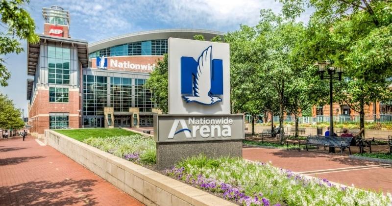 Nationwide Arena sign outside of the arena building