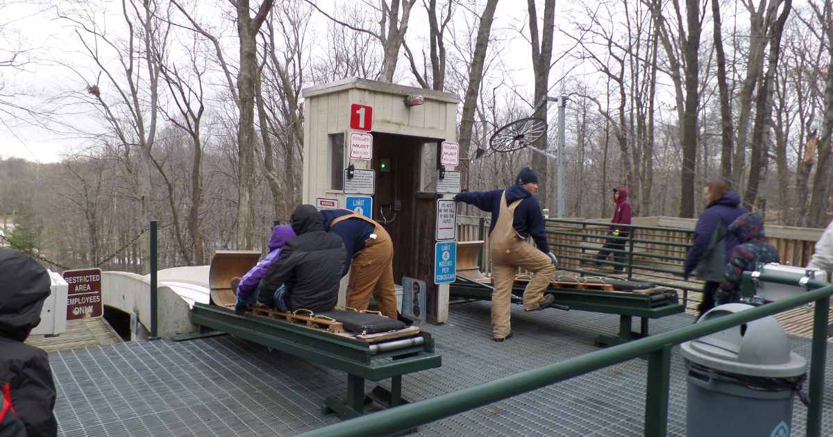 Getting ready to go down the toboggan chute