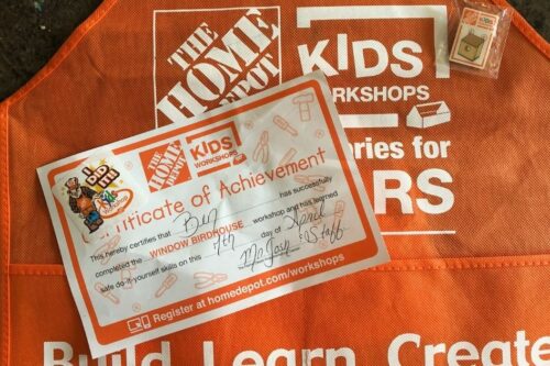 Certificate, Pin and Apron from Home Depot Kids Workshop